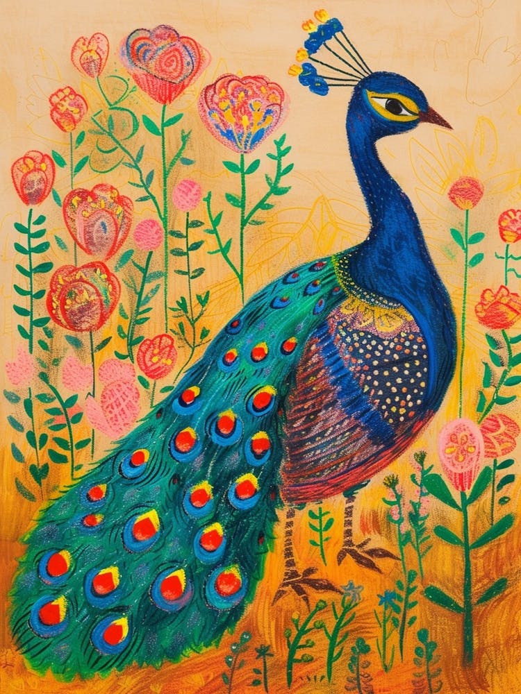 Peacock With The Roses Illustration