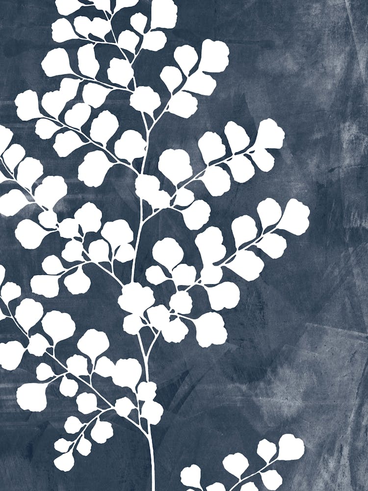 Fern Leaves in Navy Blue, Farmhouse Botanical