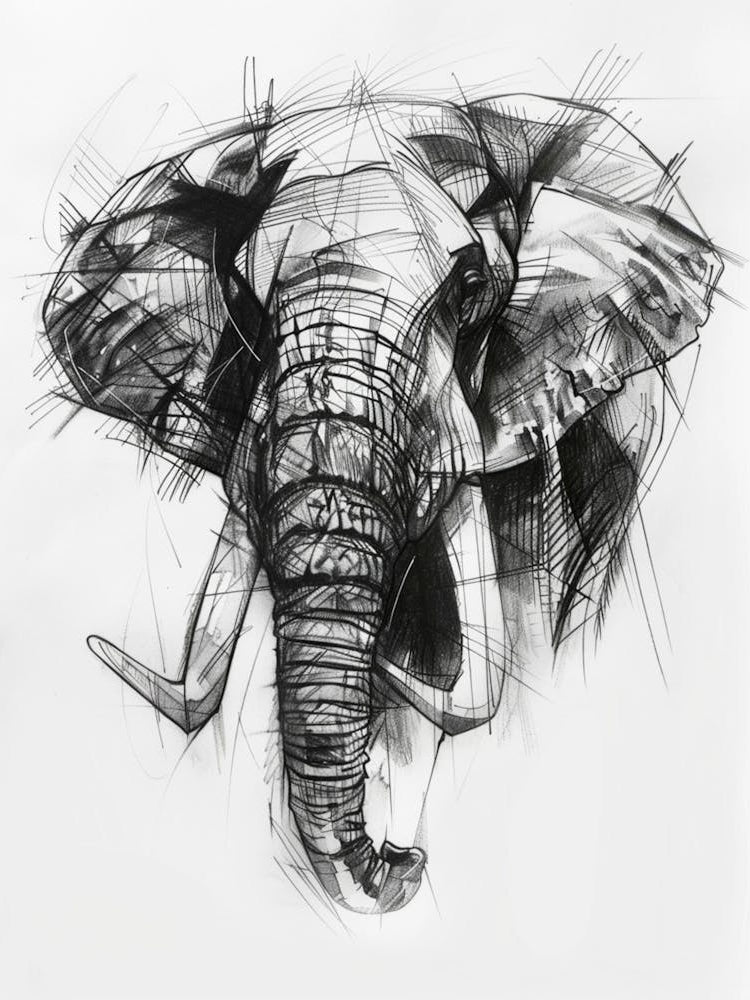 Drawing Elephant Tattoo With Tusk, In The Style Of Realism With A Touch Of Expressionism, Yiannis Moralis, Roa, Sketchfab, Detailed Brushstrokes, Crosshatched Shading, Aleksandr Deyneka