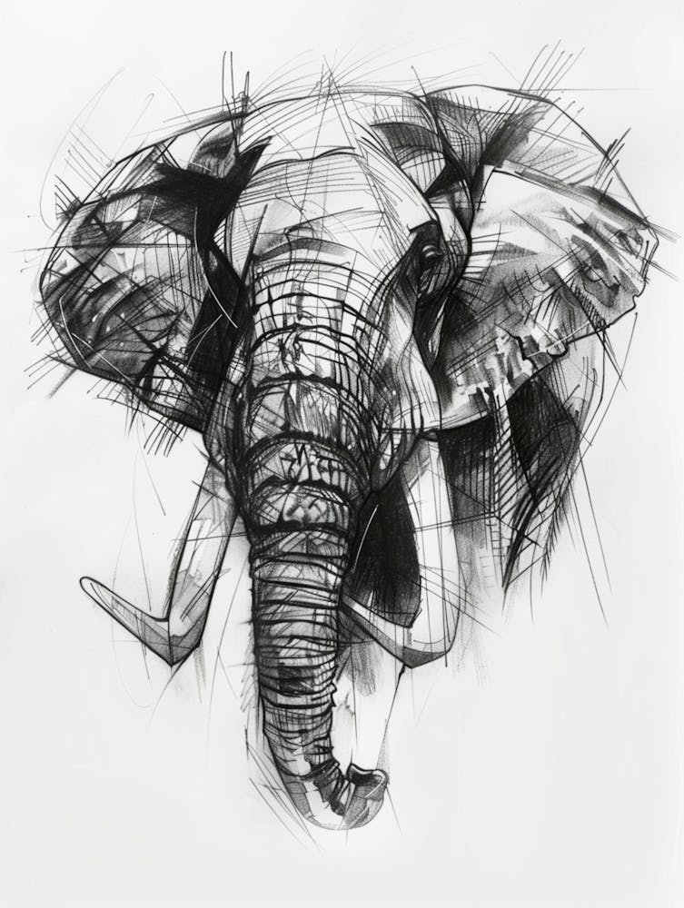 Drawing Elephant Tattoo With Tusk, In The Style Of Realism With A Touch Of Expressionism, Yiannis Moralis, Roa, Sketchfab, Detailed Brushstrokes, Crosshatched Shading, Aleksandr Deyneka