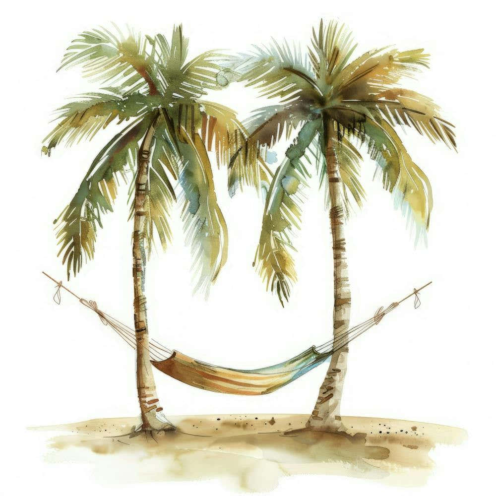 Palmen und Hängematte 1 Art Print by Moving Clouds Art – Fy!