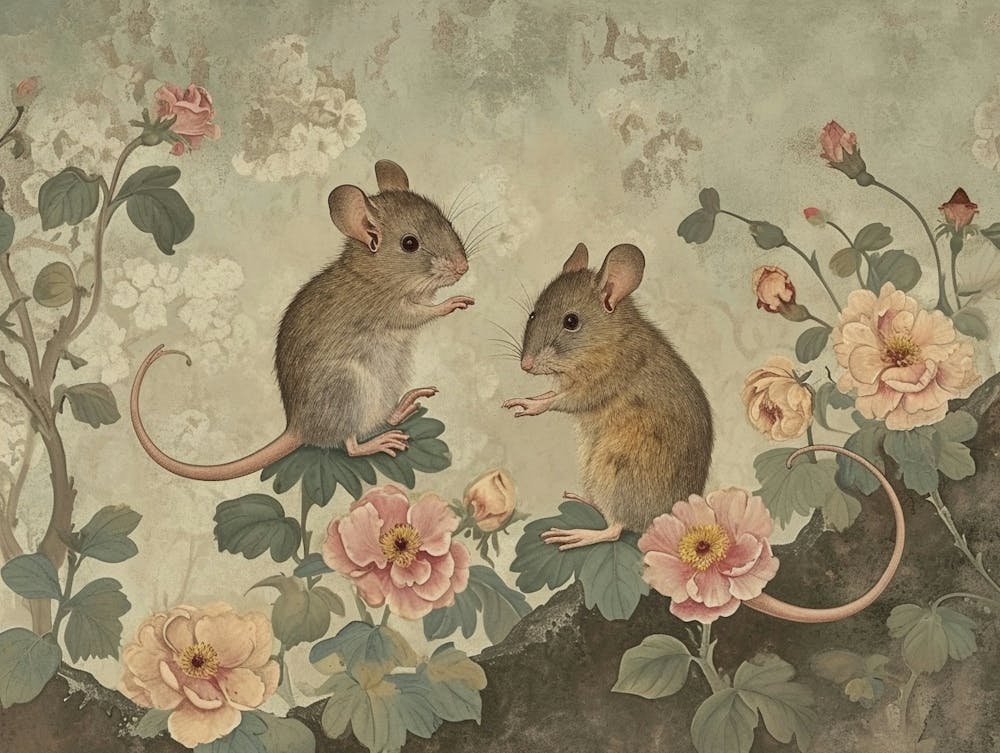 Floral Animal Illustration Mouse 2