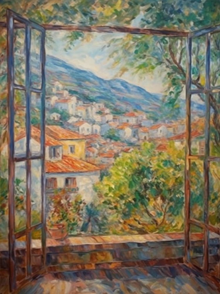 Window View Of Athens Greece Impressionism Style 3