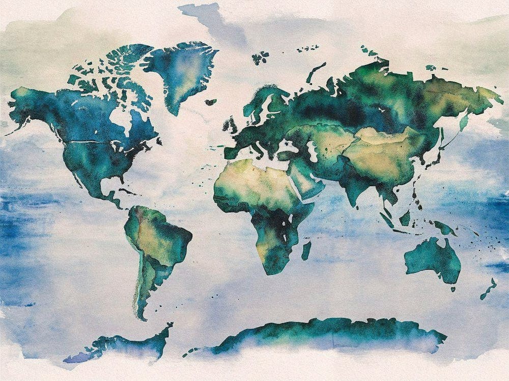 World Map Watercolor Painting