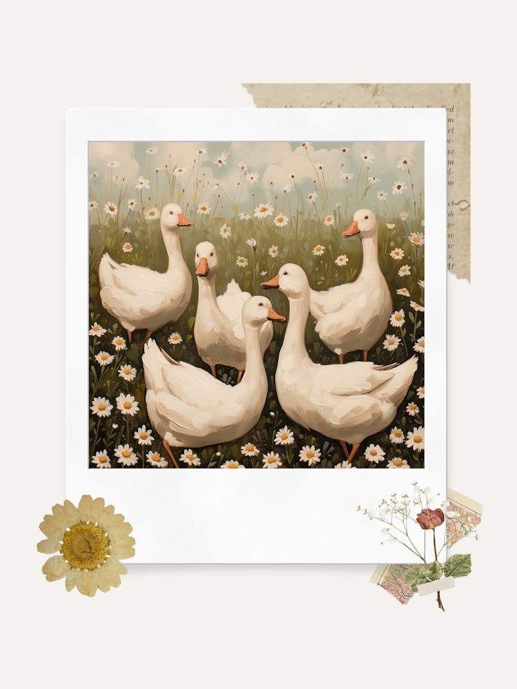 Scrapbook White Ducks Fairycore Painting 4