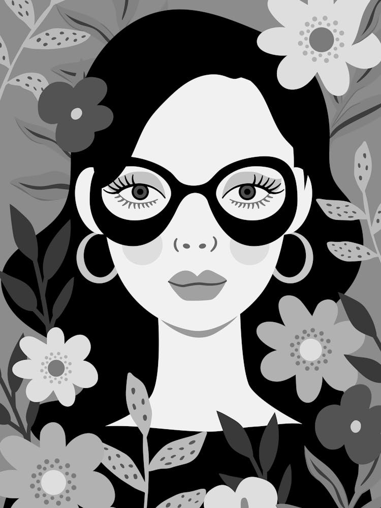 Black And White Girl With Flowers