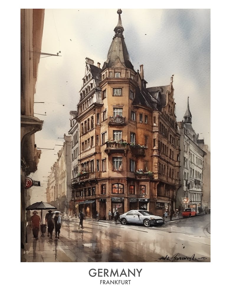 Frankfurt, Germany 2 Watercolor Travel Poster
