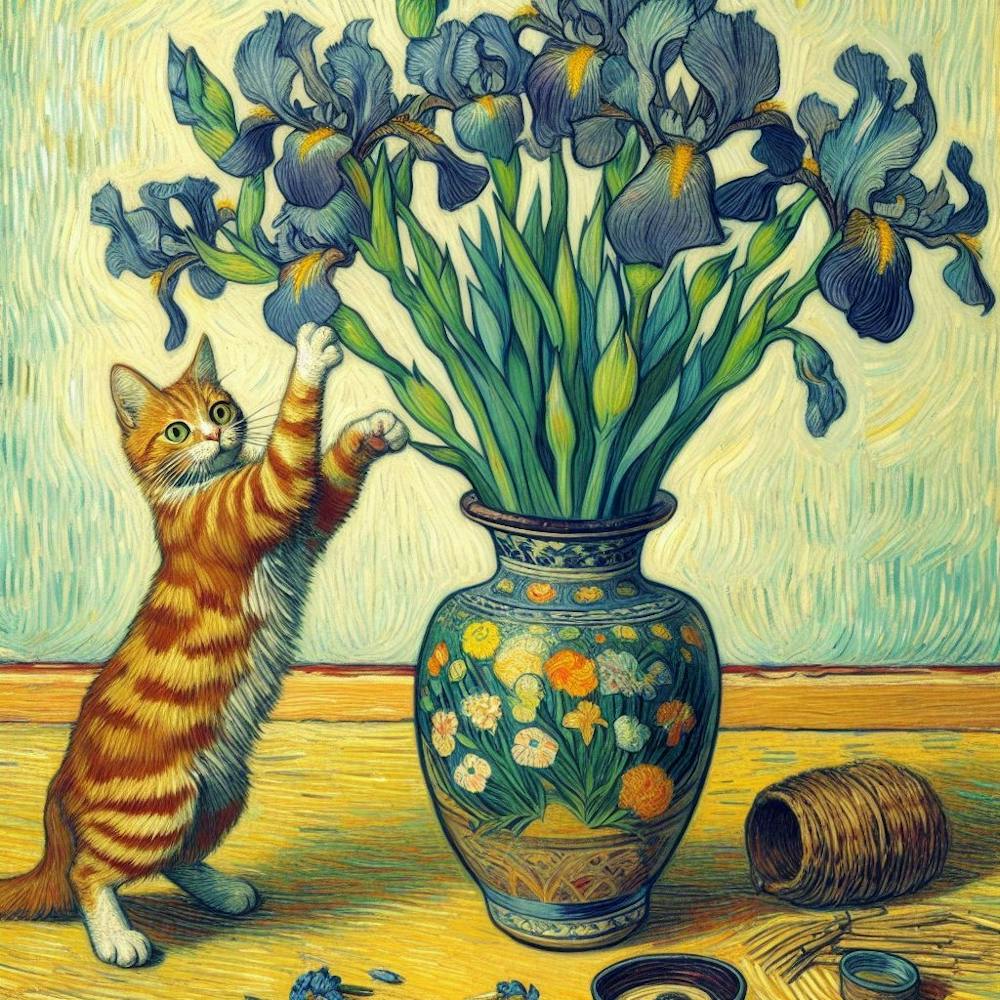 irises Cat With vase