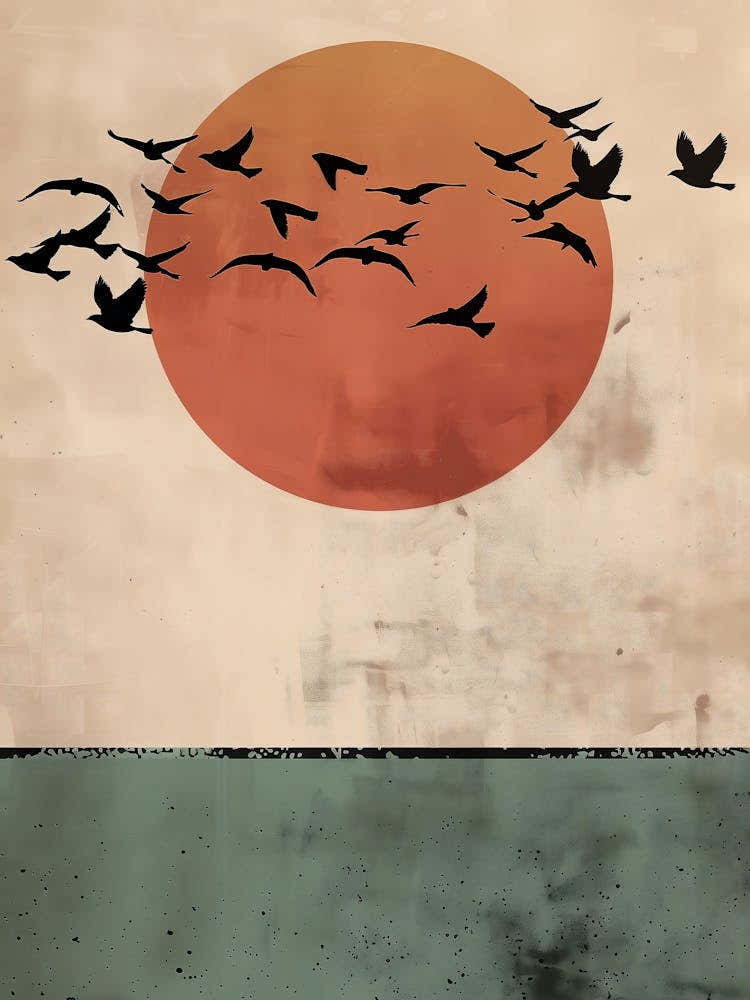 Birds Flying In The Sunset