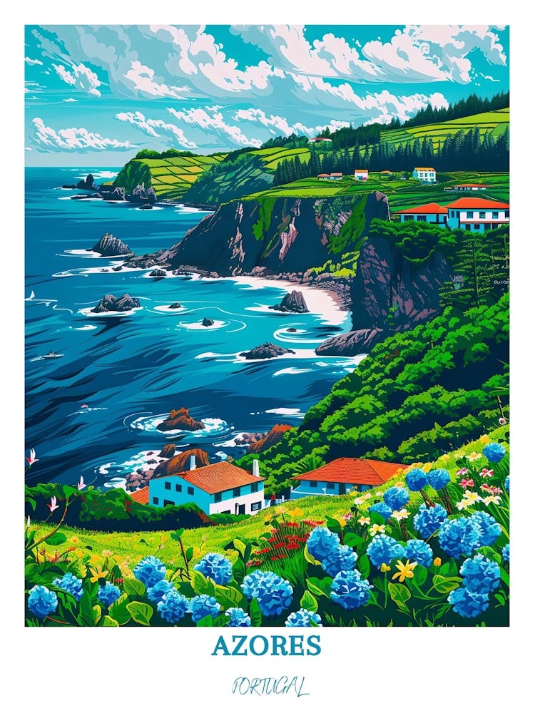 Azores Wall Art Azores Travel Poster Azores Island Poster Azores Decor Azores Print Azores Landscape Art Azores Souvenir