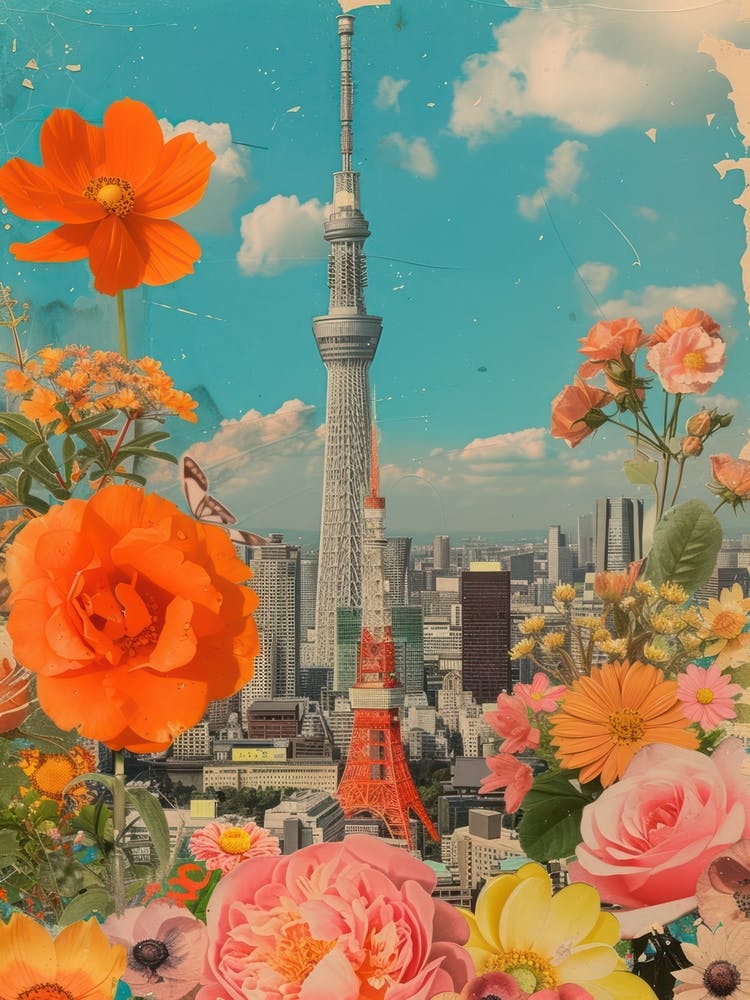 Tokyo   Floral Retro Collage Style 1
