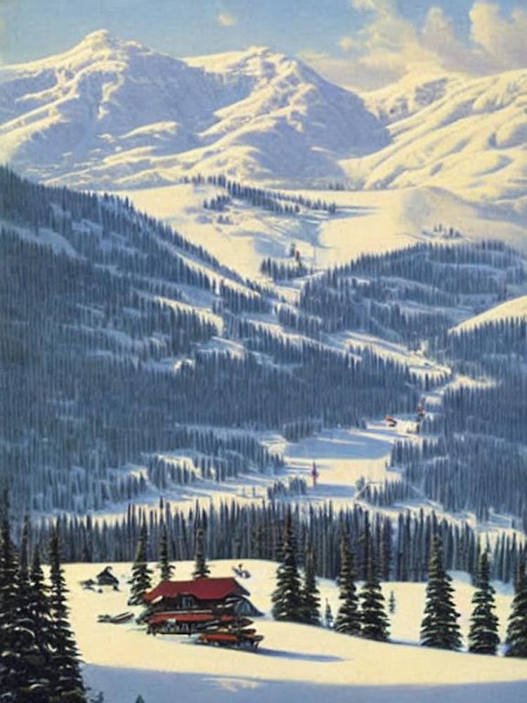 Sun Peaks, Kanada Skigebiet Vintage-Landschaft 1 Ski-Poster