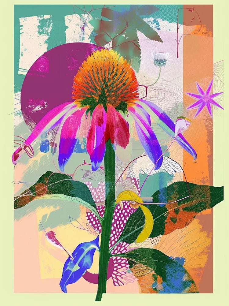 Coneflower 3 Neon Flower Collage