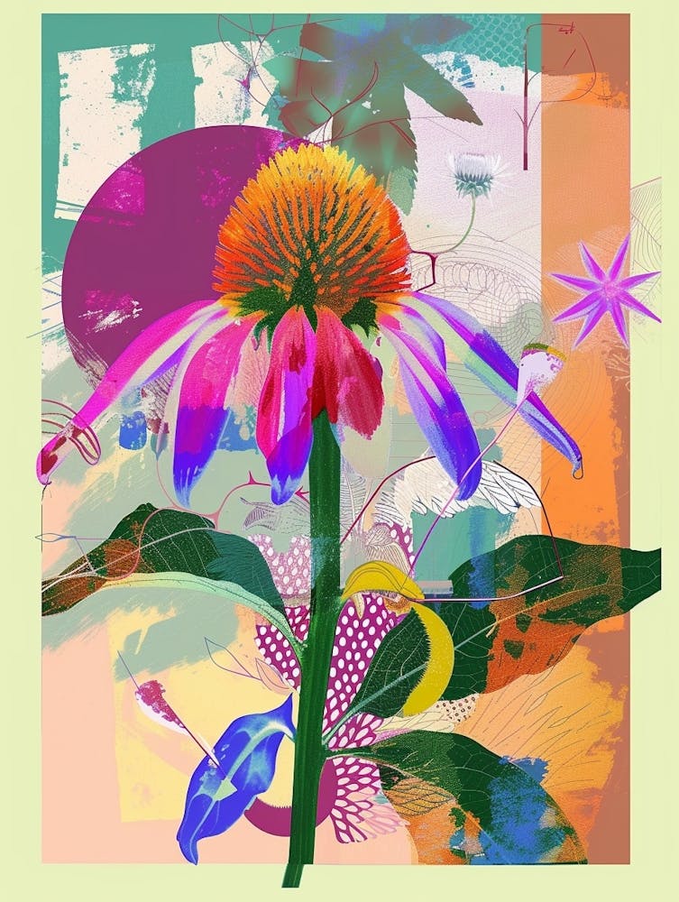 Coneflower 3 Neon Flower Collage