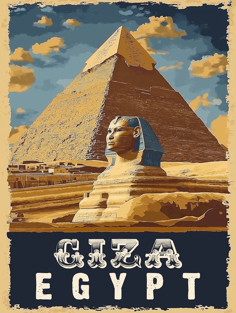 Vintage Egyptian : Great Pyramid of Giza Travel Poster