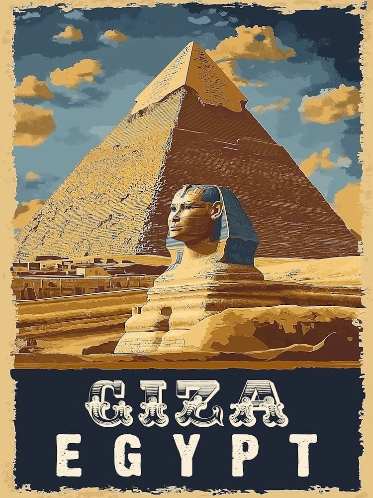 Vintage Egyptian : Great Pyramid of Giza Travel Poster