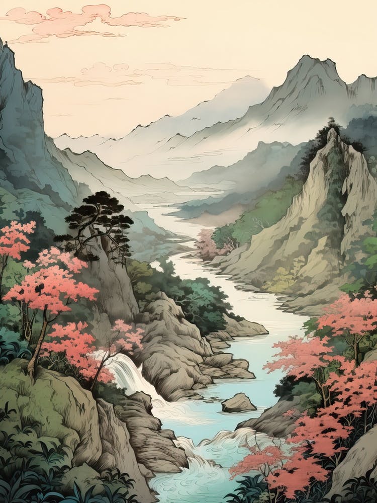 Iya Valley In Tokushima, Ukiyo E Drawing 4