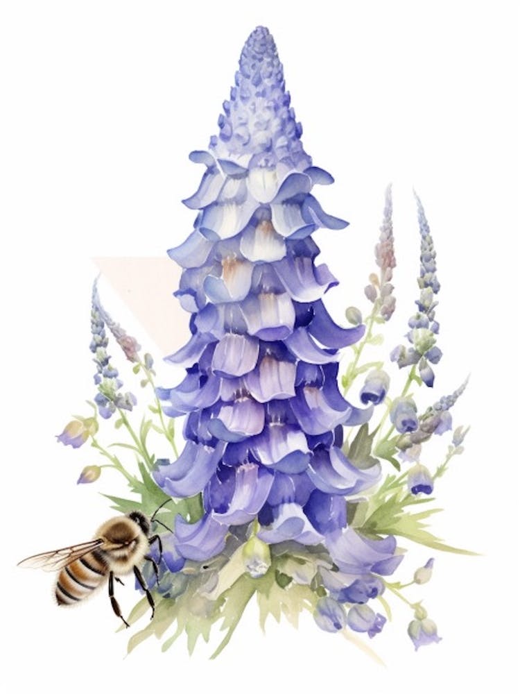 Beehive With Delphinium Watercolour Illustration 4