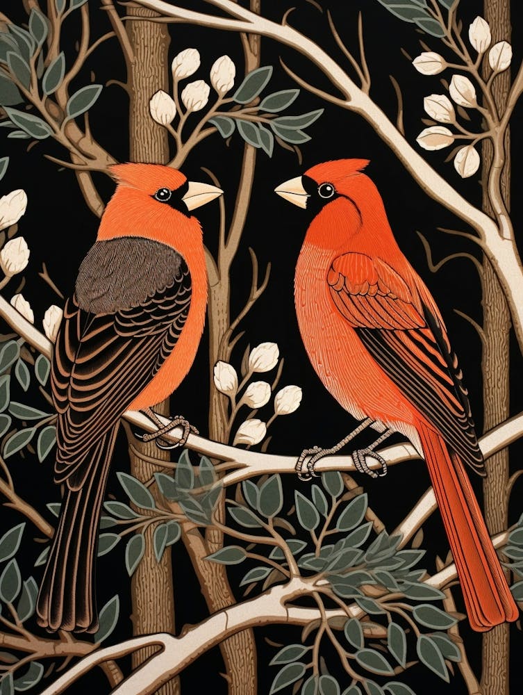 Art Nouveau Birds Poster Cardinal 2
