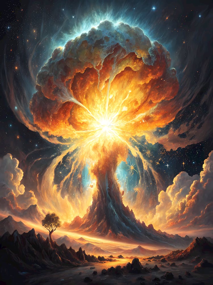 Cosmic Genesis Vibrant Supernova Explosion Landscape oil Painting