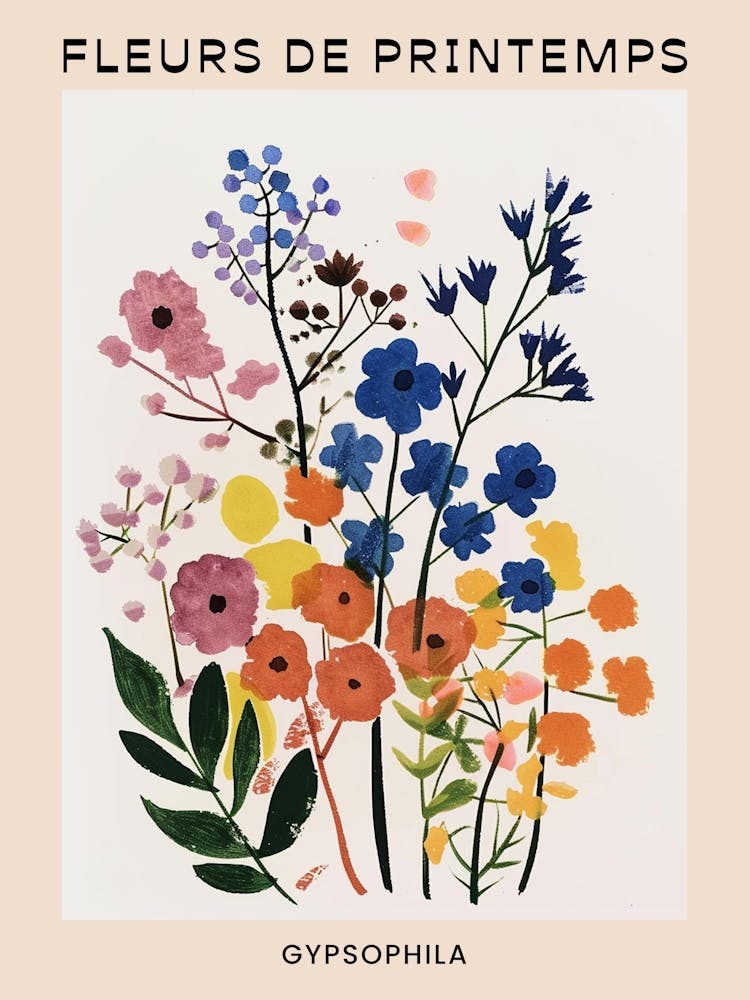 Florales französisches Frühlingsposter Schleierkraut 1