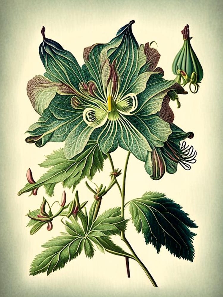 Columbine Wildflower Vintage Botanical 2