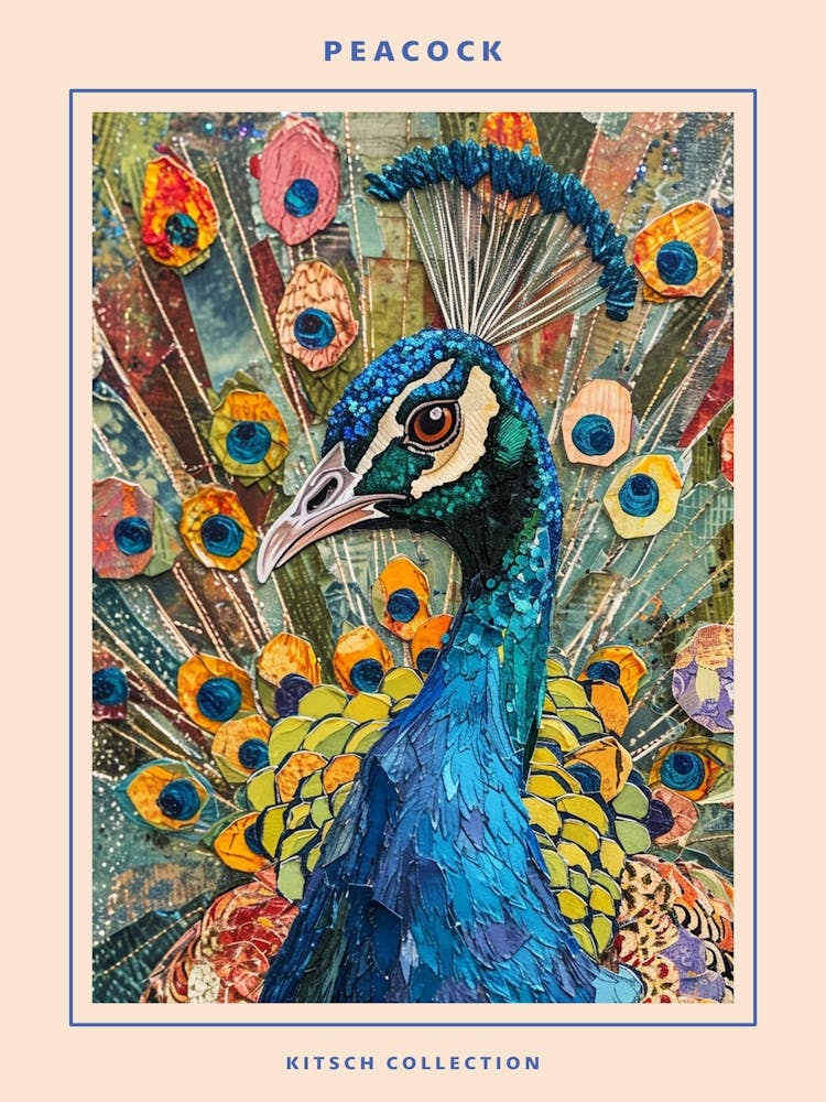 Kitsch Peacock Collage 1 Poster