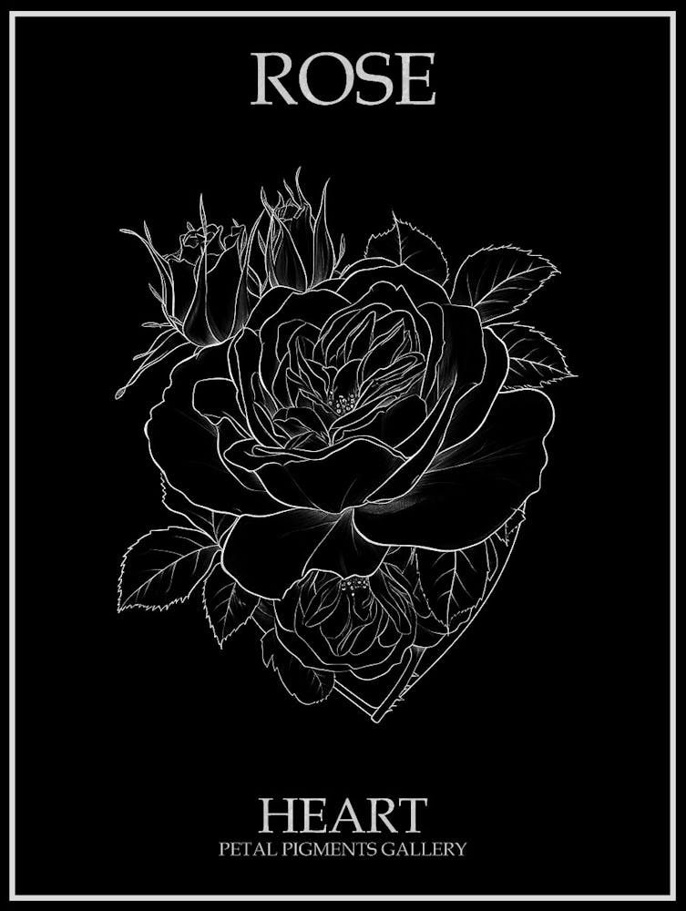 Rose Heart Line Drawing 6 Poster Inverted