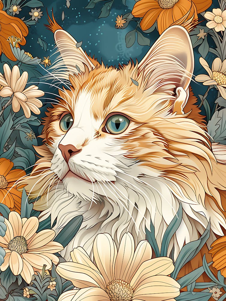 Cat In Flowers