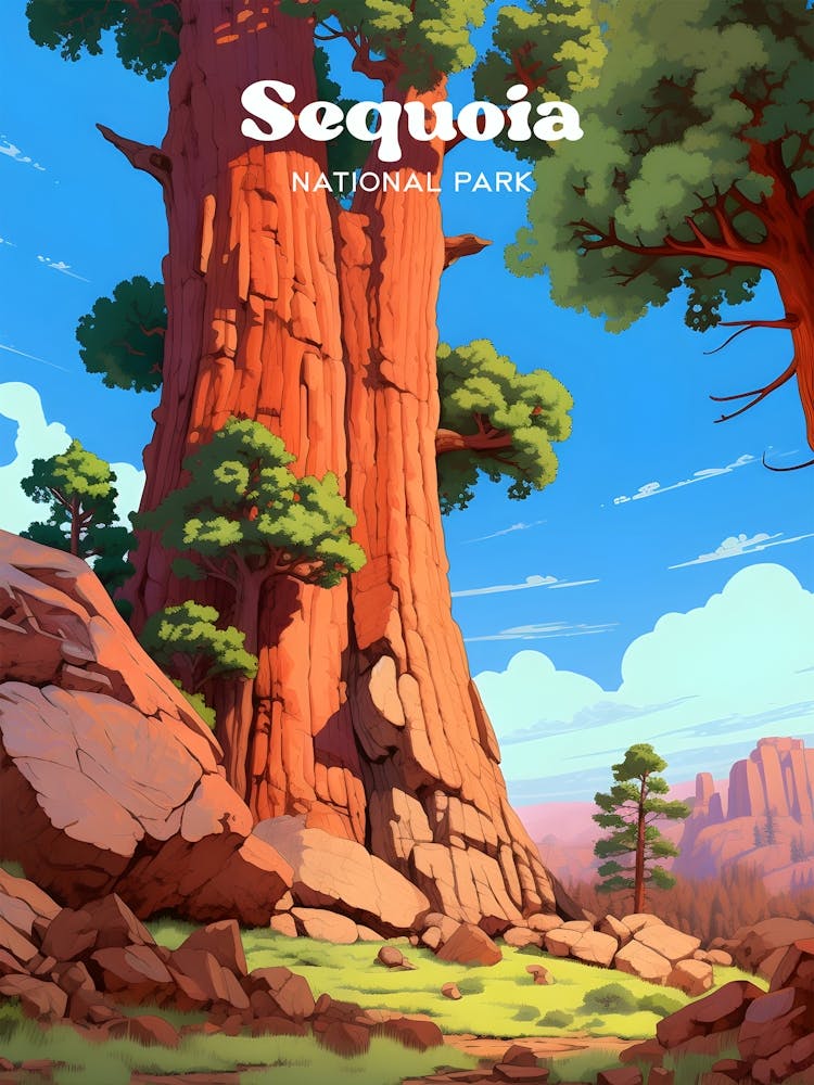 Parc National de Sequoia Californie Randonnée Illustration de Voyage Moderne