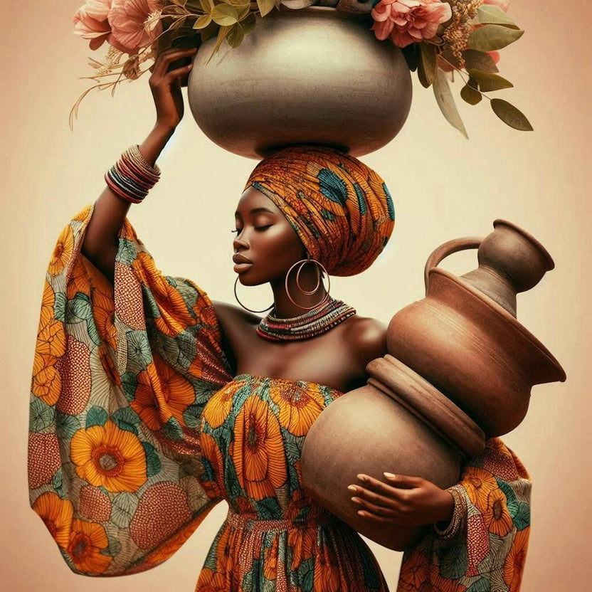 African Woman Holding Pots