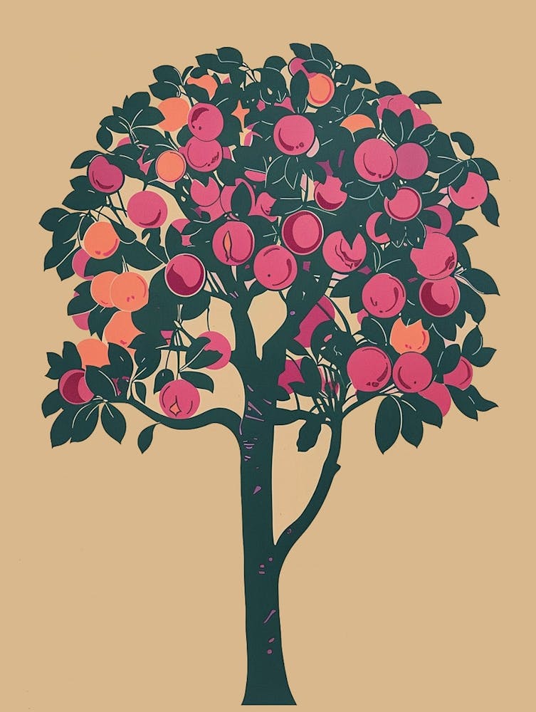 Plum Tree Colourful Illustration 1