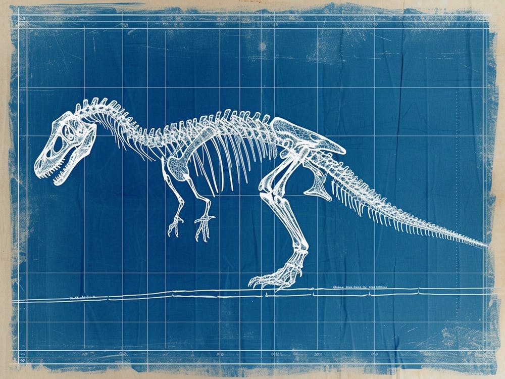 Troodon Skeleton Hand Drawn Blueprint 2