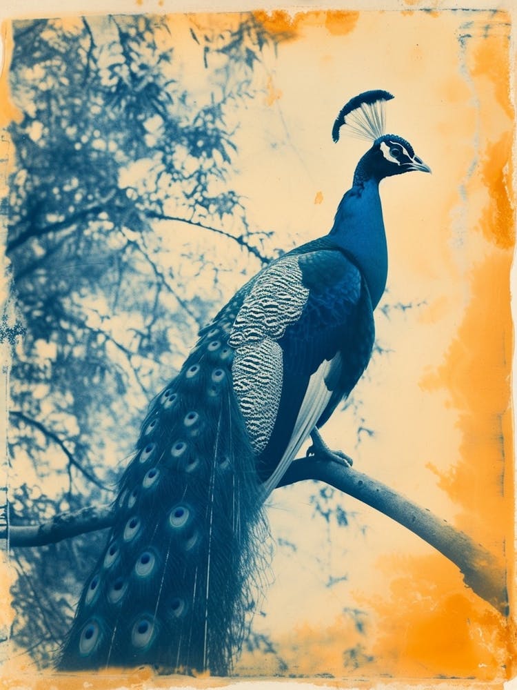 Vintage Photo Of Orange & Blue Peacock  1