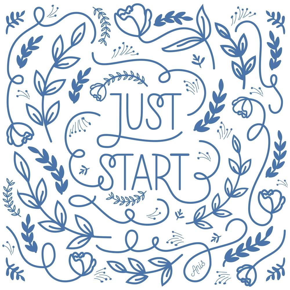 Just Start Lettering and Flourish Blue