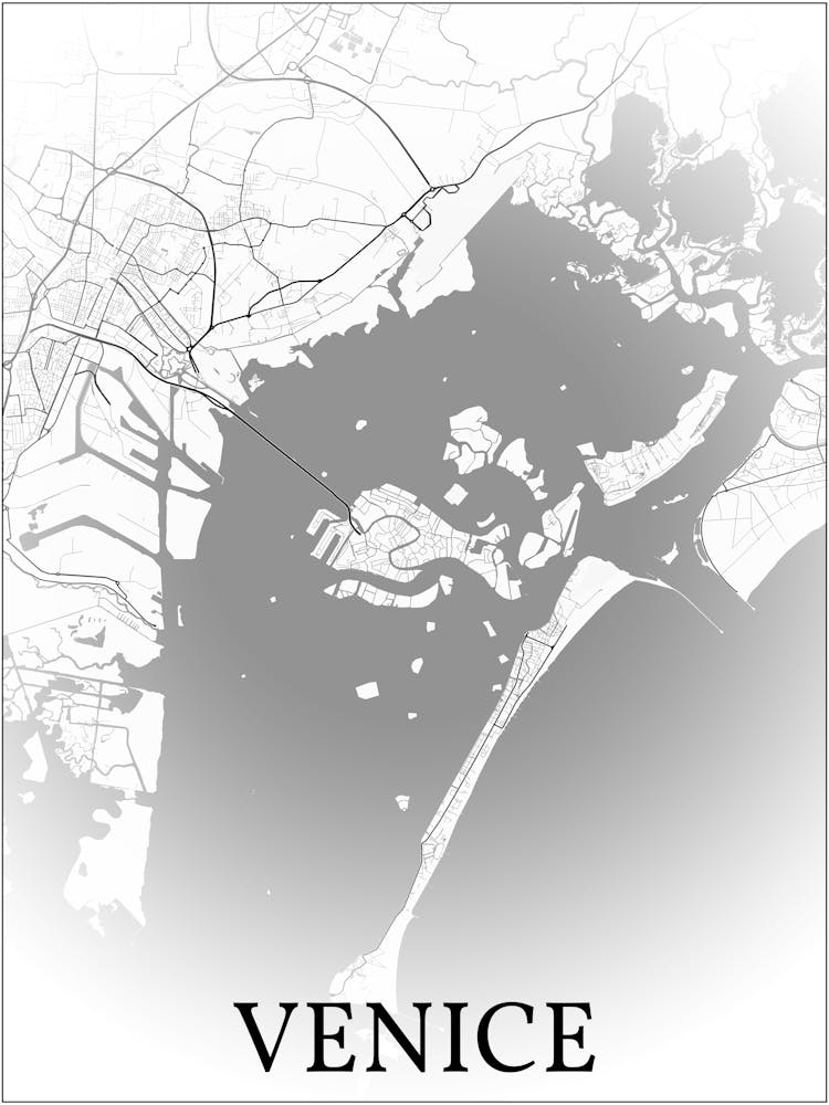 Venice, Italy, City Map, Black And White Fade Design
