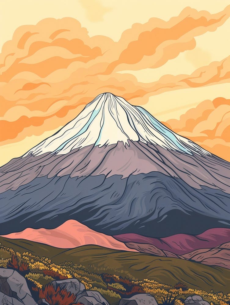 Popocatepetl Mexico Dessin au Trait Couleur (8)