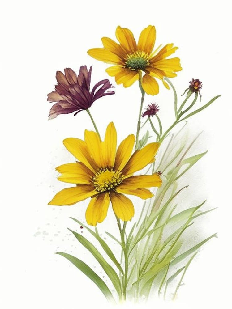 Coreopsis Wildflower Watercolour