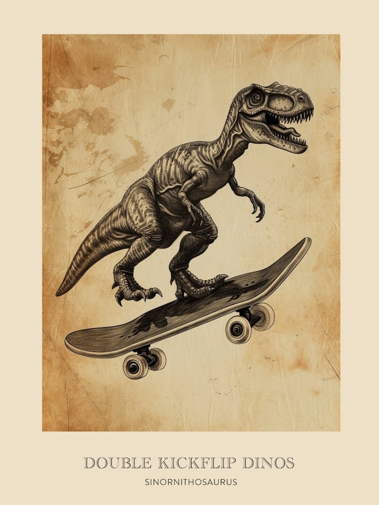 Sinornithosaurus Vintage Dinosaur Poster 2