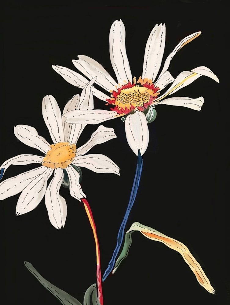 Neon Flowers On Black Daisy 2