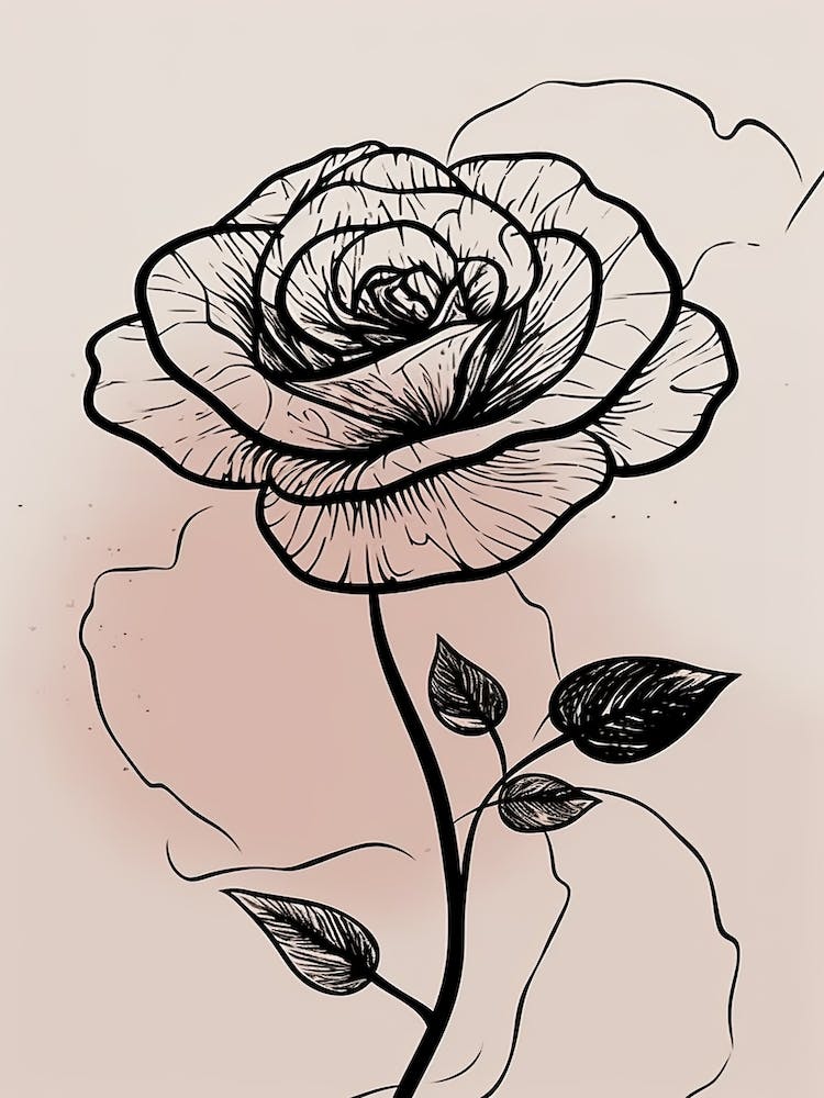 Line Art Roses Flowers Illustration Neutral 10