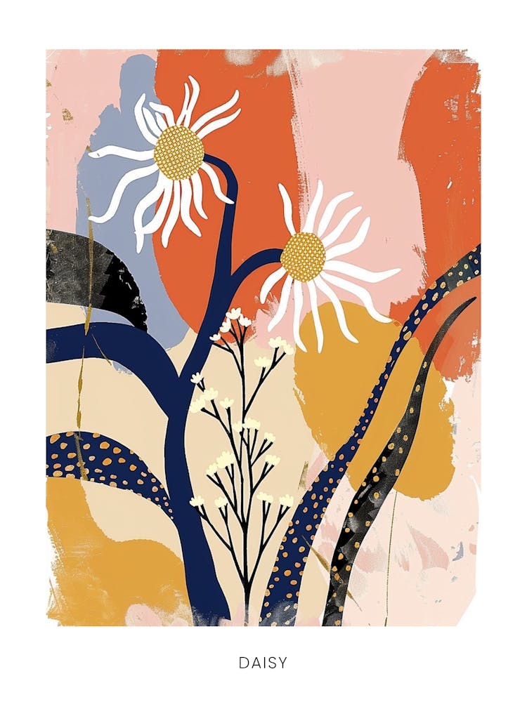 Buntes Blumenillustrationsposter Gänseblümchen 1