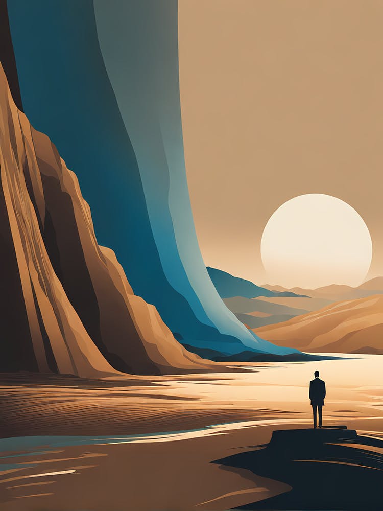 BLUE MOUNTAIN boho art, minimalistic Man art