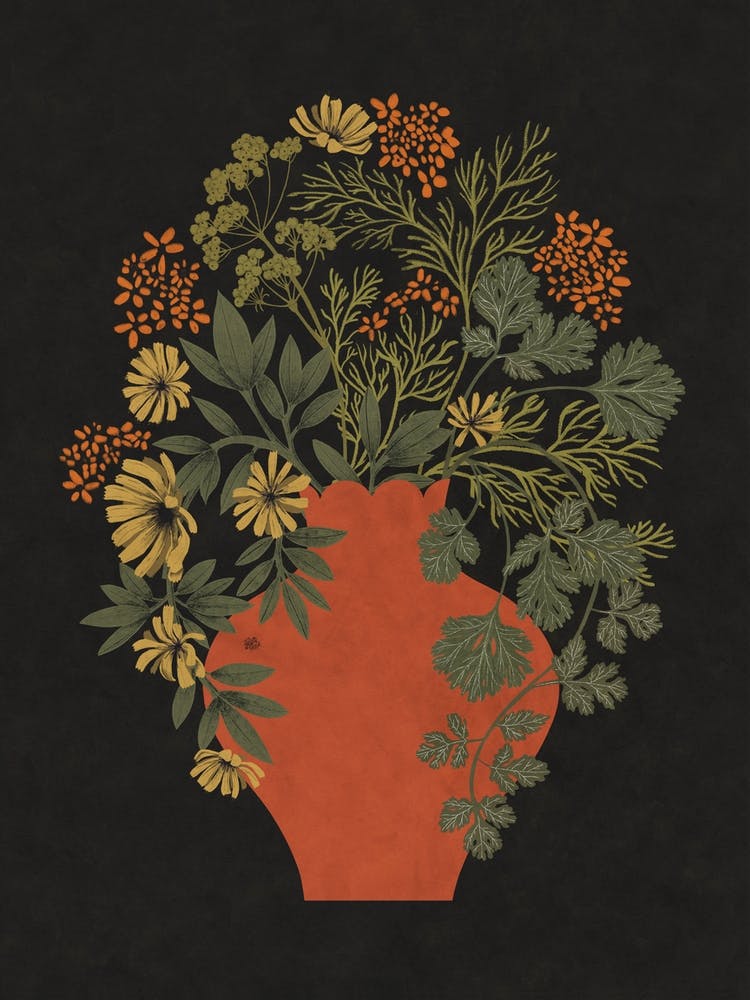 Orange Vase with wildflowers