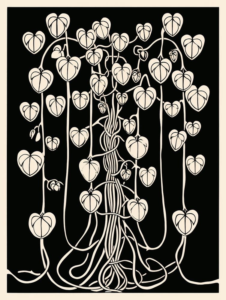 B&W Plant Illustration String Of Hearts
