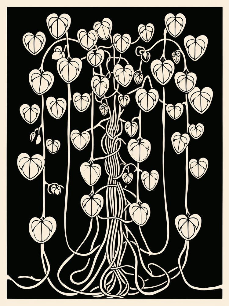 B&W Plant Illustration String Of Hearts
