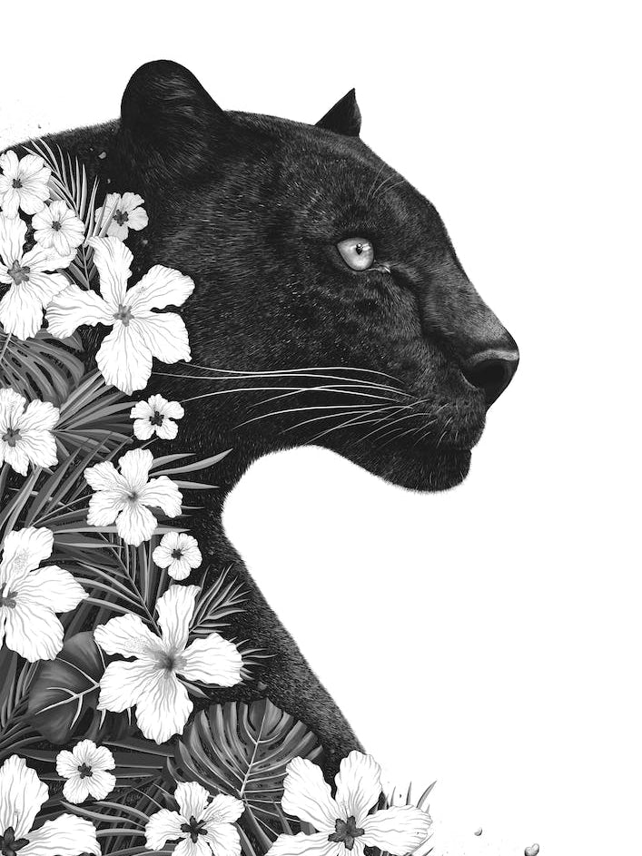 Panther With Flowers