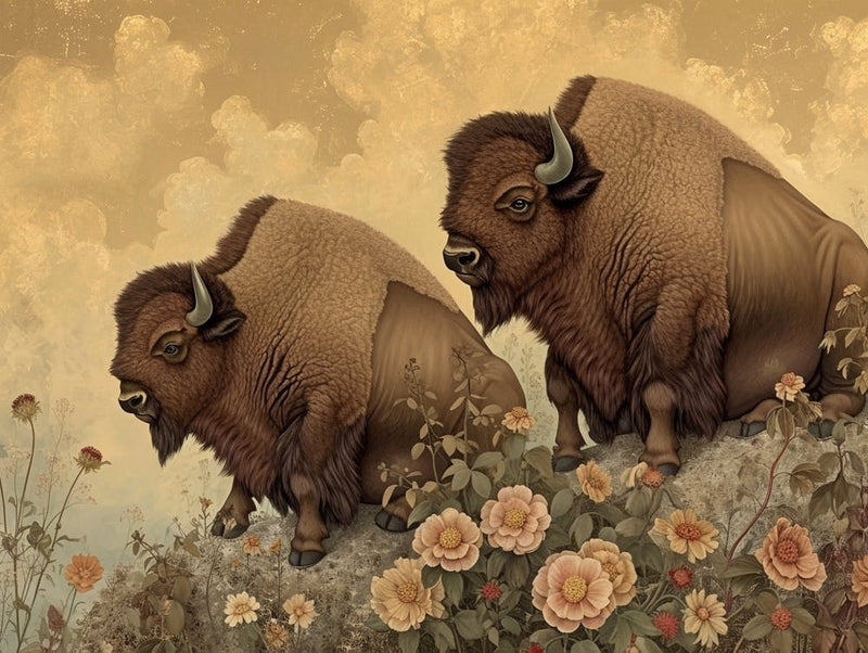 Floral Animal Illustration Bison 2