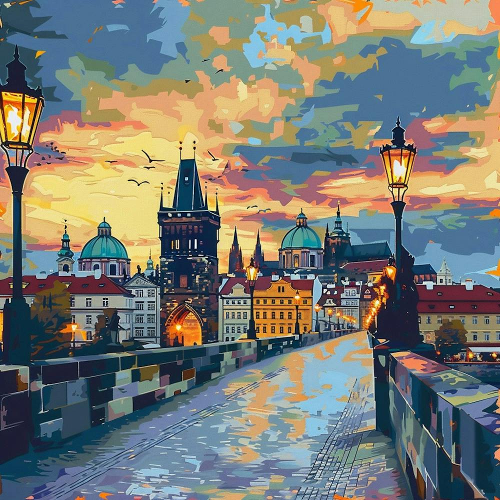 Prague At Sunset Oil Painting
