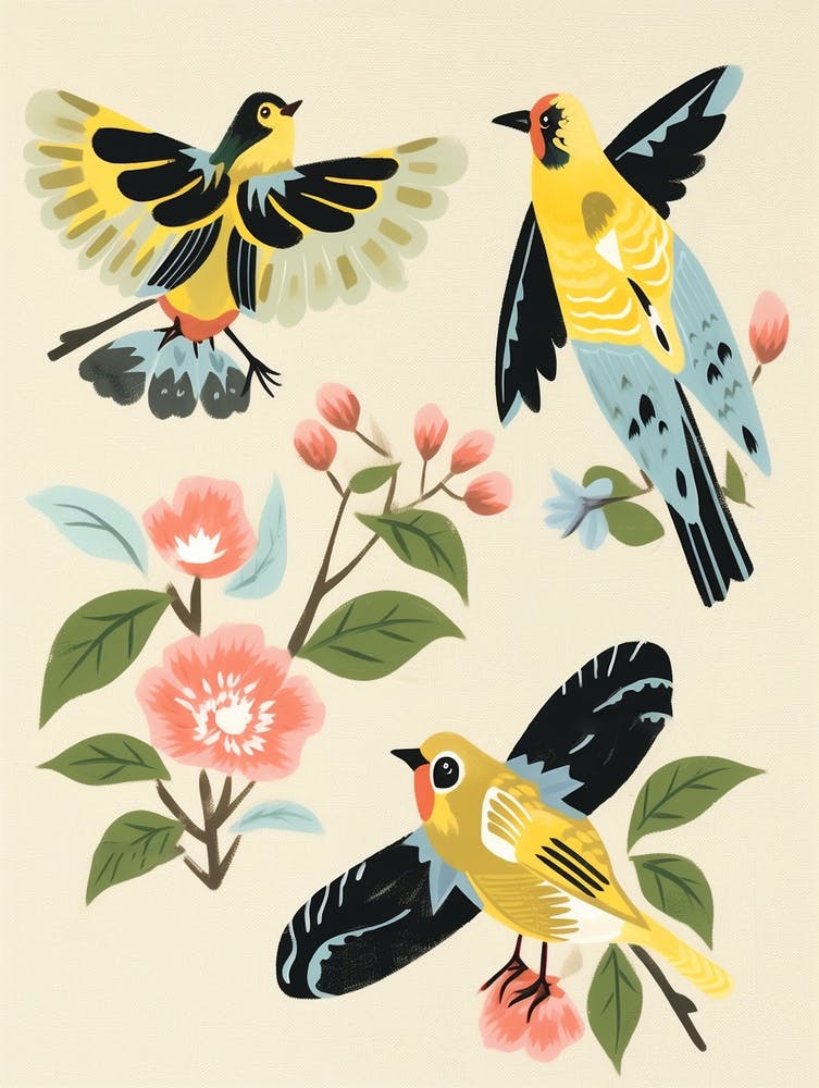 Vogelmalerei im Folk-Stil Amerikanischer Goldzeisig 2